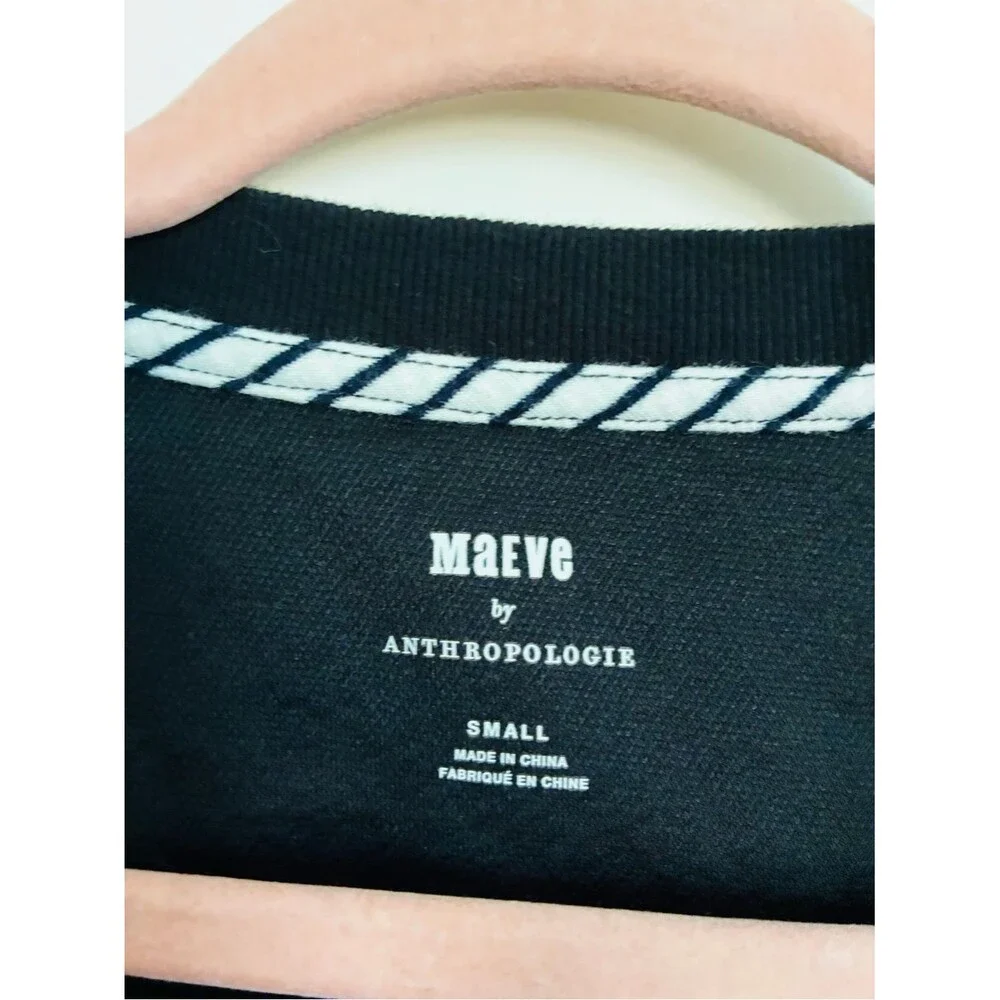 Anthropologie Maeve Black Long-Sleeve Cropped Sweatshirt with Smocked Waist smal